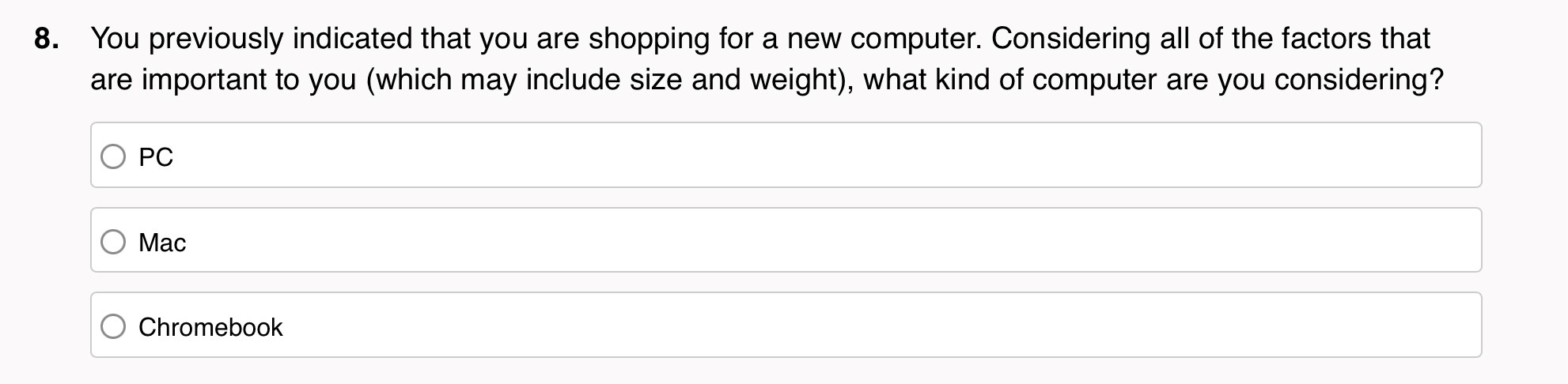 Poorly worded question about purchasing habits